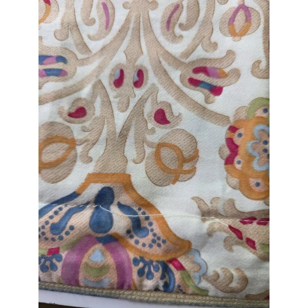 RALPH LAUREN CHAPS Tan Blue Floral Brown Border KING Pillow Sham Set of 2